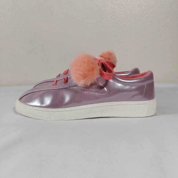 Tretorn Youth Iridescent Metallic Lavender Pom Pom Sneakers - Excellent Cond - 3 - Picture 3 of 10